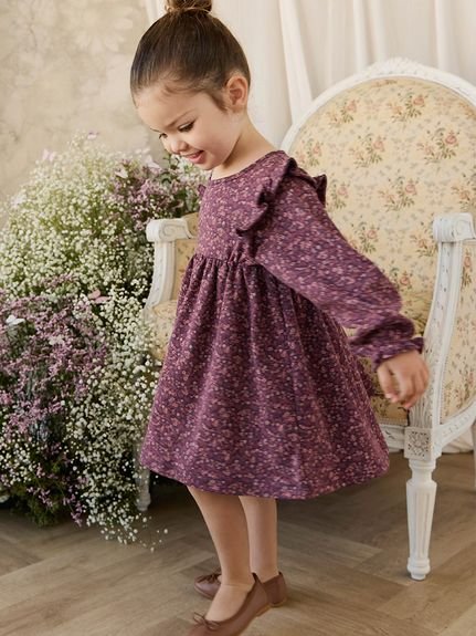 【ベビー＆キッズ】フリルワンピース Fig Floral／オーガニックコットン（70～120cm）