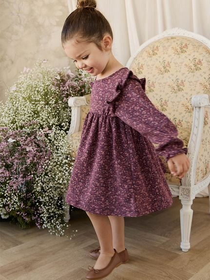 【ベビー＆キッズ】フリルワンピース Fig Floral／オーガニックコットン（70～120cm）