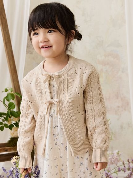 【ベビー＆キッズ】リボンカーディガン Light Oatmeal Marle（80～120cm）